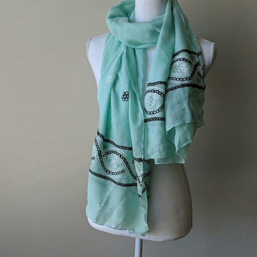 NWOT Sea foam green embroidered scarf